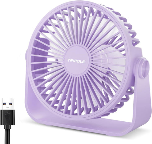 TriPole USB Desk Fan, 4.5 Inches Portable Mini Fan with 3 Speeds and 360° Head Rotation for Home Office