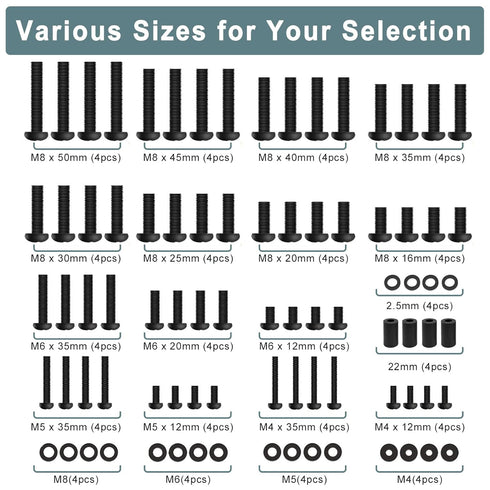 Universal TV Mount Screws Kit, Includes M4 M5 M6 M8 Screws, Washers for Samsung TCL Hisense LG Vizio Onn Sony Toshiba