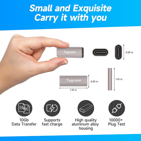 USB C Coupler 4 Pack, USB C Female to Female Connector, USB Type C Female to Female Extension Adapter Supports Fast Charging and Data Transfer Extension, up to 10GBbps