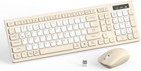 RECCAZR Silent Wireless Keyboard and Mouse Combo, Full-Sized Wireless Keyboard and Adjustable DPI
