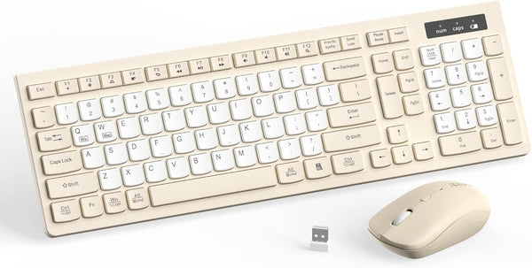 RECCAZR Silent Wireless Keyboard and Mouse Combo, Full-Sized Wireless Keyboard and Adjustable DPI