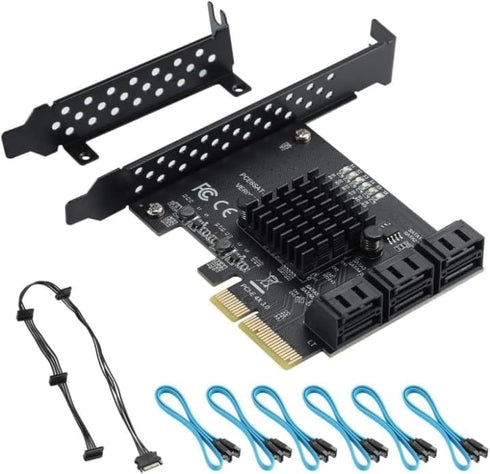 SATA 6 Port Card with 6 SATA Cables, PCI Express 4X SATA Controller, Supports WIN/10/8/7/XP/LINUX