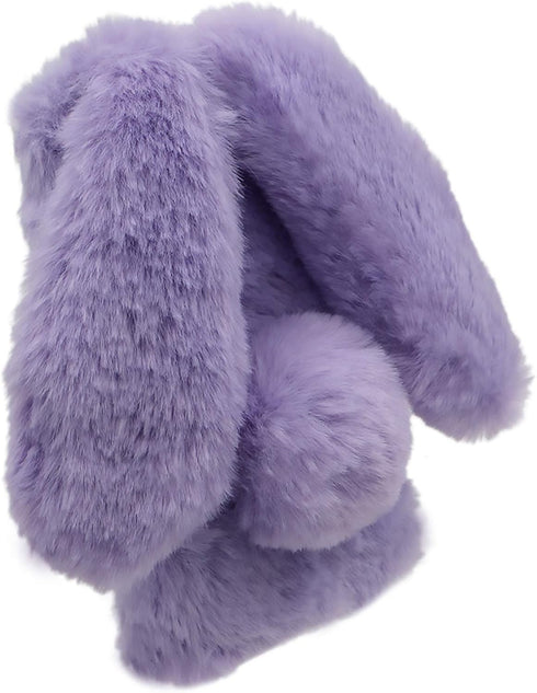 LCHDA Cute 3D Bunny Ears Phone Case for iPhone 13 Mini, Soft Furry Hairball TPU Bumper, Purple