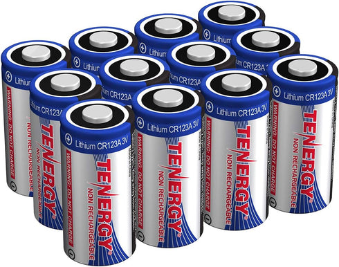 Tenergy 12 Pack 3V CR123A Lithium Batteries, 1500mAh PTC Protected for Cameras and Flashlights