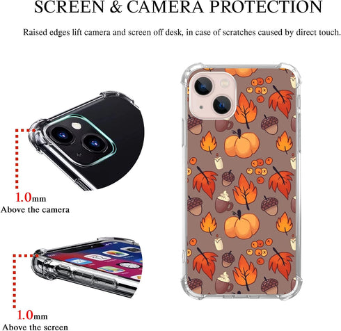 Fall Leaves Pumpkin Acorns Case for iPhone 14 Plus, Aesthetic Autumn Halloween Cover for Teens, Cool TPU Bumper