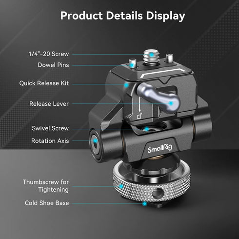 SmallRig Quick Release Camera Monitor Mount with Cold Shoe, Supports 360° Swivel and 170° Tilt for 5" & 7" Monitors