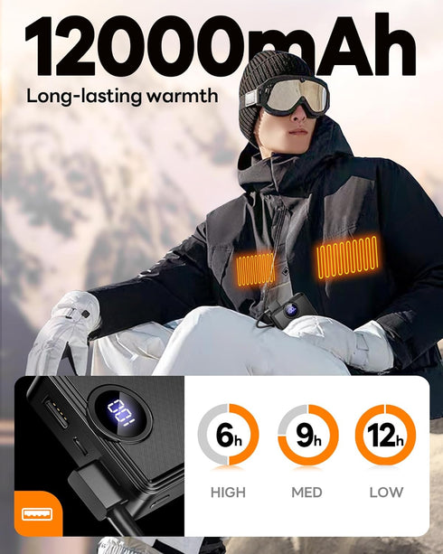 Muvenes Pack, 12000mAh 5V/2A 7.4V Heated Vest Battery Portable Power Charger Power Bank with LED Display, Compatible