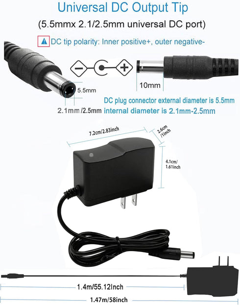 5V 2A 10W DC Power Supply Adapter, 100V-240V AC to DC 5 Volt with 5 Sizes Tips for Security Cameras