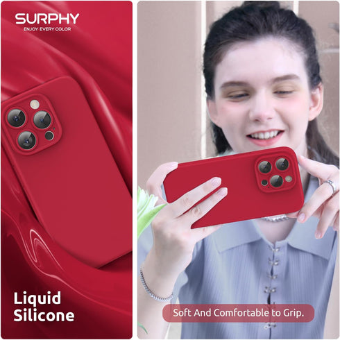 SURPHY iPhone 15 Pro Max Case (6.1 inch, 2023) - Liquid Silicone, MagSafe Compatible, Red + 2 Pack Screen Protector.