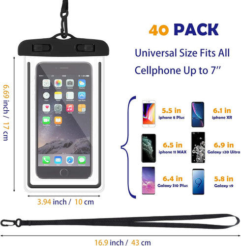 40 Pack Universal Waterproof Phone Pouch Multicolor Dry Bag with Phone Lanyard, Waterproof Phone Holder for Outdoor