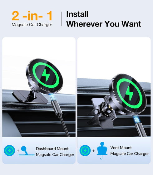 Coolpow Charger15W 17 16 15 14 13 for MagSafe Car Mount Top ChargerMagnetic Wireless Car Charger for iPhone Magsafe Car