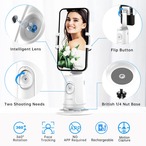 SelfieShow 360 Auto Tracking Phone Holder, Auto Face Tracking Tripod, Portable All-in-one Smart Selfie Stick Rotation
