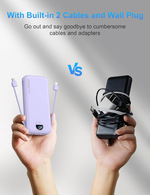 Ffnpua 10000mAh Pack 5 4 Portable Charger with Wall Plug, USB C Power Bank Fast Charging, External Battery with Built