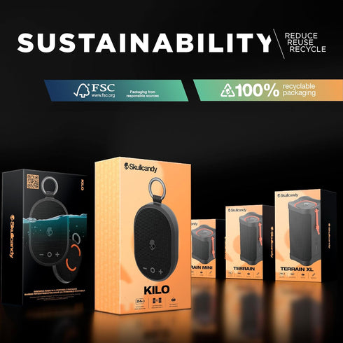Skullcandy Kilo Wireless Bluetooth Speaker, IPX7 Waterproof Mini Speaker with 24 Hour Battery and True Wireless Pairing