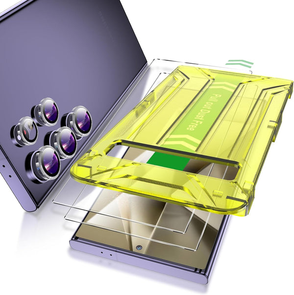 Fotbor Samsung Galaxy S24 Ultra Screen & Camera Lens Protector 2+5 Pack, Easy Install, Dust-Free, Biometric ID, HD