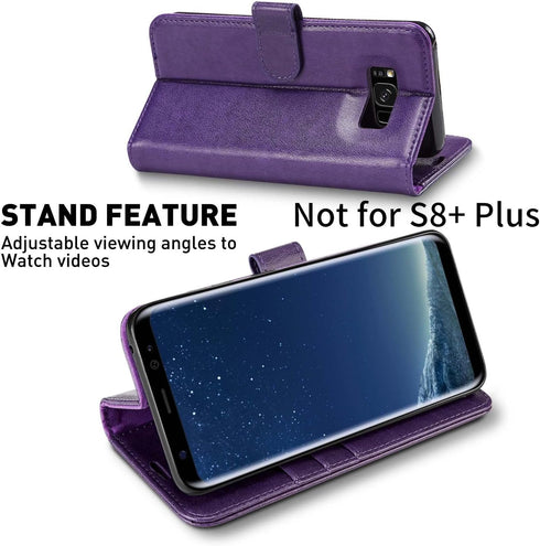 MONASAY Wallet Case for Galaxy S8, 5.8-inch, RFID Blocking, Purple Flip Folio with Screen Protector