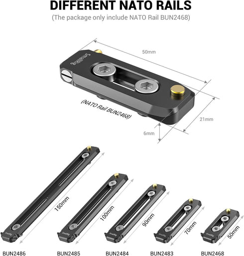 SMALLRIG Universal Low-Profile Quick Release NATO Rail 50mm/2inches Long with 1/4'' Screws for Camera Cage EVF Mount