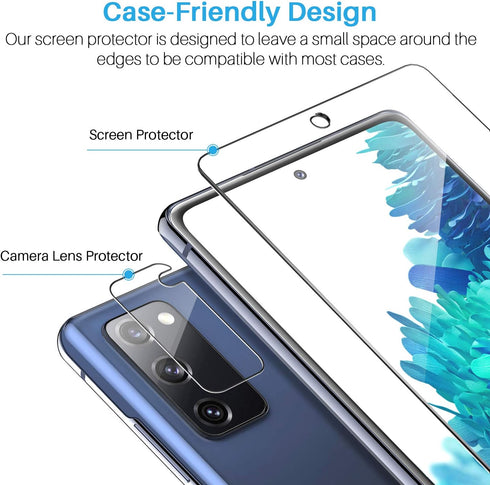Samsung Galaxy S20 FE 5G Screen Protector & Camera Lens Protector 3 Pack - LK, Tempered Glass, Easy Frame, Case