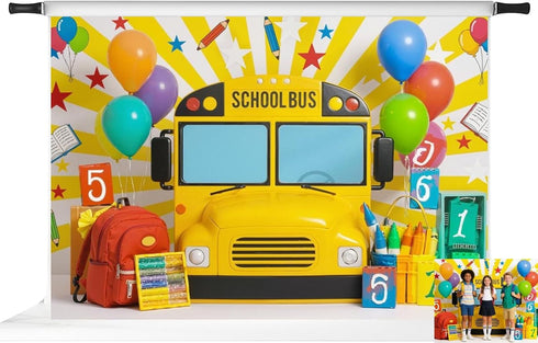 Kate Back to School School Bus Balloons Backpack Crayons Backdrop Photo Background Studio