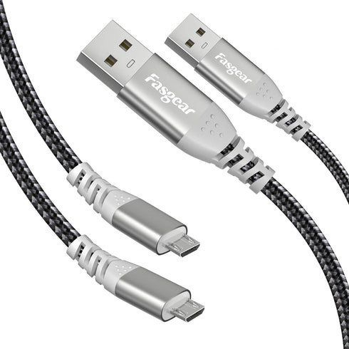 Fasgear 16ft PS4 Micro USB Cable, 2 Pack Long Braided Fast Charging Data Sync Cord for Playstation 4, Xbox One (Black)