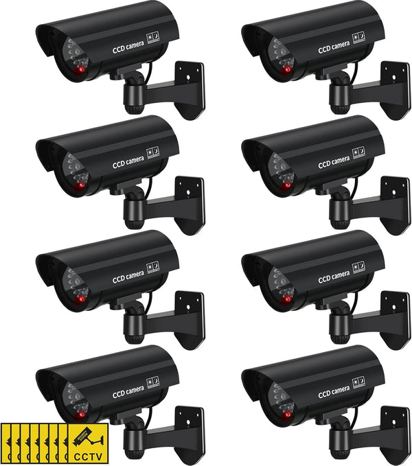 Macarrie 8 Pcs Realistic Dummy Security Camera, Plastic Fake Video Camera with Motion LED Light for Indoor/Outdoor