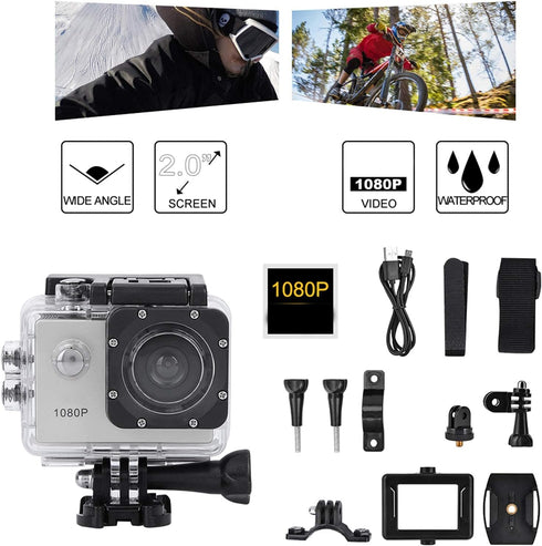 VBESTLIFE Mini Ultra HD Action Camera, 1080P 12MP Sports Camera with Wide Angle Lens, Full HD 2.0 Inch TFT LCD Screen,
