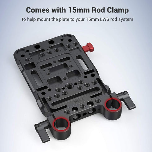 SmallRig Battery Plate with V-Lock Mount and Dual 15mm Rod Clamp for Camera Power Supply - 3016