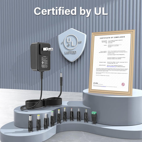UL Listed 22V 1A Charger - 22.0V Power Cord AC Adapter with 10 Interchangeable Jacks Plug