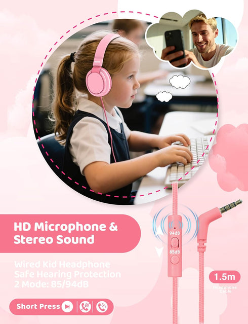 85/94dB Headset MIDOLA Kids Headphone Wired Volume Limited Over-Ear/On-Ear Foldable with Microphone Hearing Protection