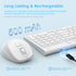 Wireless Keyboard Mouse Combo - USB Type C Rechargeable Slim Silent White Keyboard with Number Pad for Windows & macOS
