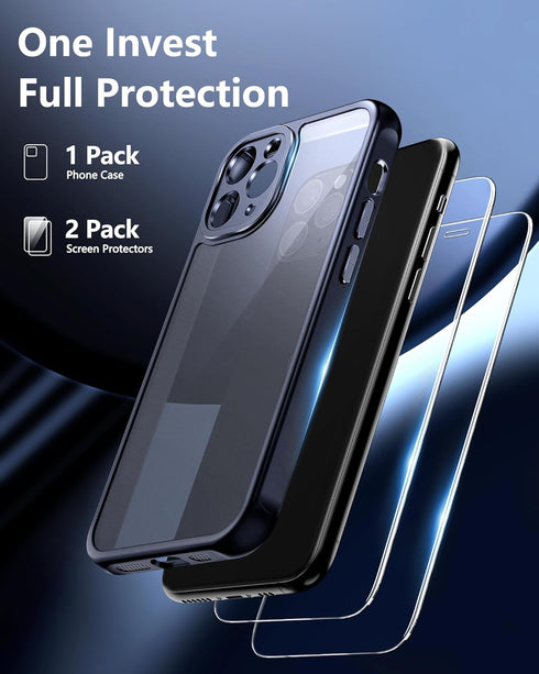 3 in 1 iPhone 11 Pro Max Case, Anti-Yellowing Military-Grade Protection with 2 pcs Screen Protector, Black