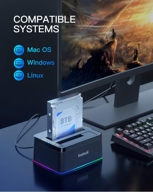 Inateck 3.0 2.5 3.5 Inch SA02003 RGB SATA to USB Hard Drive Docking Station with Offline Clone, for and HDDs and SSDs