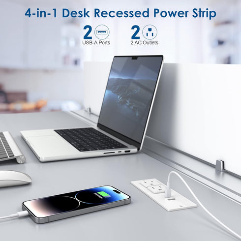 Jgstkcity 6.56Ft Grommet 2-Outlet 2 Conference Recessed Power Strip Socket Cord,Desktop Power Power Strip with & USB