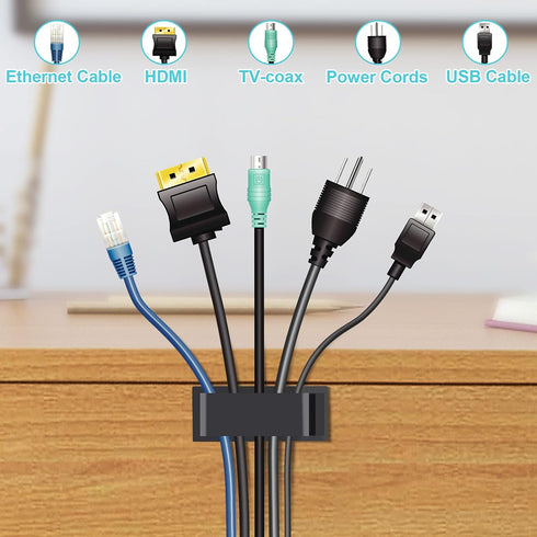 50 PCS Cable Management Clips, Large Black Cord Organizers for Under Desk, Adhesive Wire Holder Clips