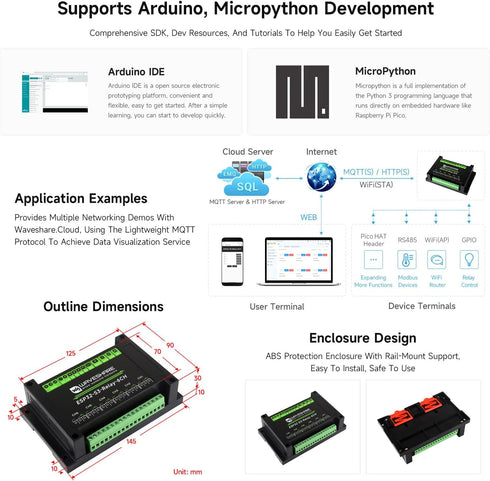 Waveshare Industrial 6-Channel ESP32-S3 WiFi Relay Module, Supports WiFi/Bluetooth/RS485 Control, Multiple Isolation
