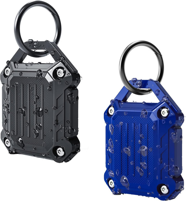 DOVICK Waterproof Airtag Keychain Holder Case, 2 Pack Screw Full Cover Compatible with Apple Air Tag Tracker (Black &