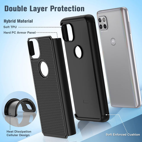 BNIUT Dual Layer Heavy Duty Case for Motorola One 5G Ace: Rugged, Shockproof, Non-Slip, Military Protection - 6.7"