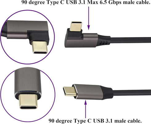 90 Degree USB C to USB C Cable, 3.1 Gen 2 Right Angle 3.1 Type C Male to Male Extension Cable for Google Pixel 3XL,