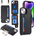 Cavor for iPhone 13 Case with Card Holder,iPhone 13 Wallet Case for Women,Phone Case iPhone 13 Case with Strap,Crossbody Lanyard and Wristlet,Leather Zipper Pocket Case-Black