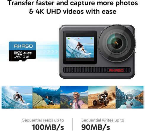AKASO 64GB microSDXC U3 Memory Card - Up to 100MB/s, UHS-I C10, U3, Full HD, 4K UHD MicroSD Card
