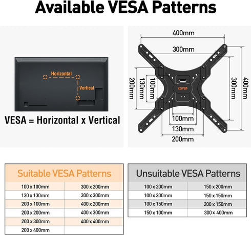 ELIVED Ceiling TV Mount for Most 26-65 Inch TVs, Full Motion Adjustable Bracket, Max VESA 400x400mm, 99 lbs
