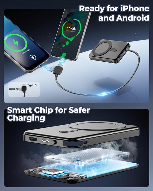 golioklsy 10000mAh 20W Pack 17/16/15/14 Portable Charger Power Bank, Phone Charger with Built-in Cable, PD Fast