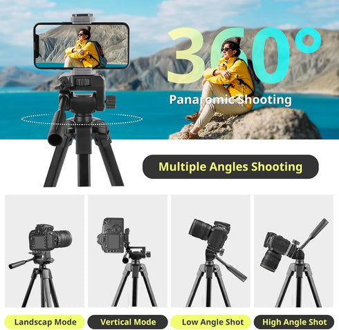 Sensyne 64" Camera Tripod Stand, Versatile Phone & iPad Tripod with Wireless Remote and 2-in-1 Phone Holder for Vlog