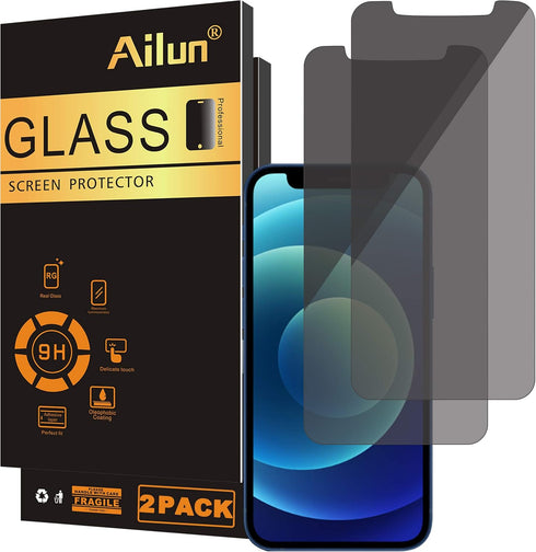 Ailun Privacy Screen Protector for iPhone 12 Mini 5.4 Inch, 2 Pack Anti Spy Private Tempered Glass, Case Friendly