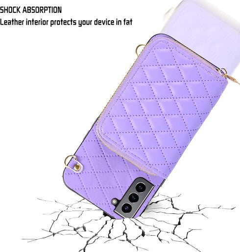 Furiet Samsung Galaxy S21 FE 5G Wallet Case, Detachable Crossbody Strap Zipper Purse with Multi Card Slot, PU Leather