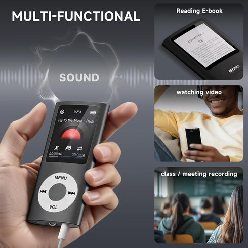 FKLBBLPM MP3 5.2, 32GB Player with Bluetooth Portable Music Player with Memory Card, Stereo Earphone, Voice Recorder