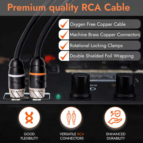 Elite Audio Premium Series 6ft. 2-Channel RCA Cable – Double Shielded, Oxygen Free Copper for Amplifiers & Speakers
