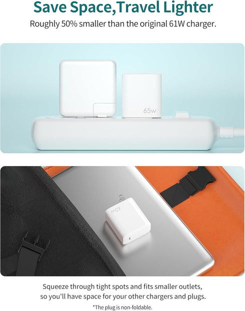 65W USB C Fast Charger Block, GaN PPS Compact Wall Charger for Laptops, Tablets & Phones with USB-C Cable
