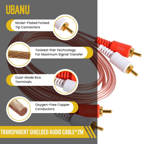 UBANU 3Pcs Universal RCA Level Controller with Audio Cables | Car Audio Bass Control Knob | RCA Stereo Cables |