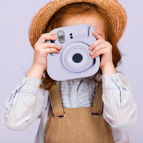 Phetium Instant Mini 12 Camera Protective Case Compatible with Instax Mini 12 11, PU Leather Bag with Pocket, Lilac